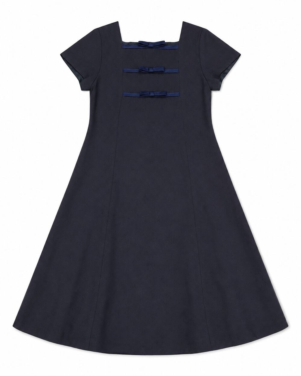 Vintage Sylvia Whyte II Girls Blue Dress Size 7 Acetate Rayon Bow Trim 1960s